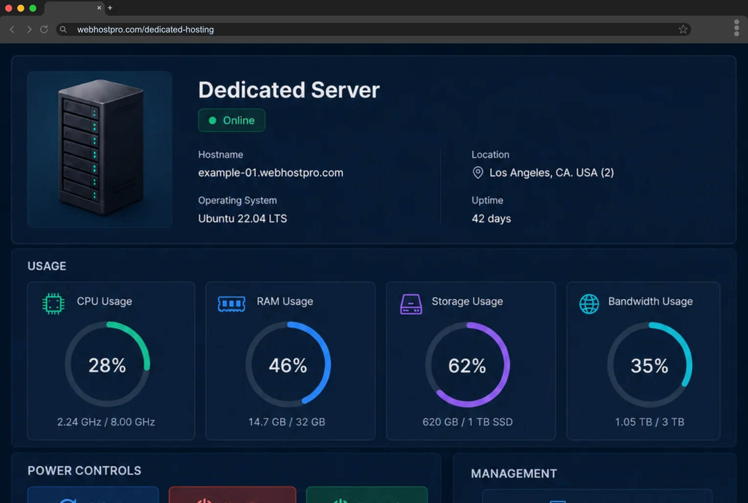 Dedicated server hosting infrastructure