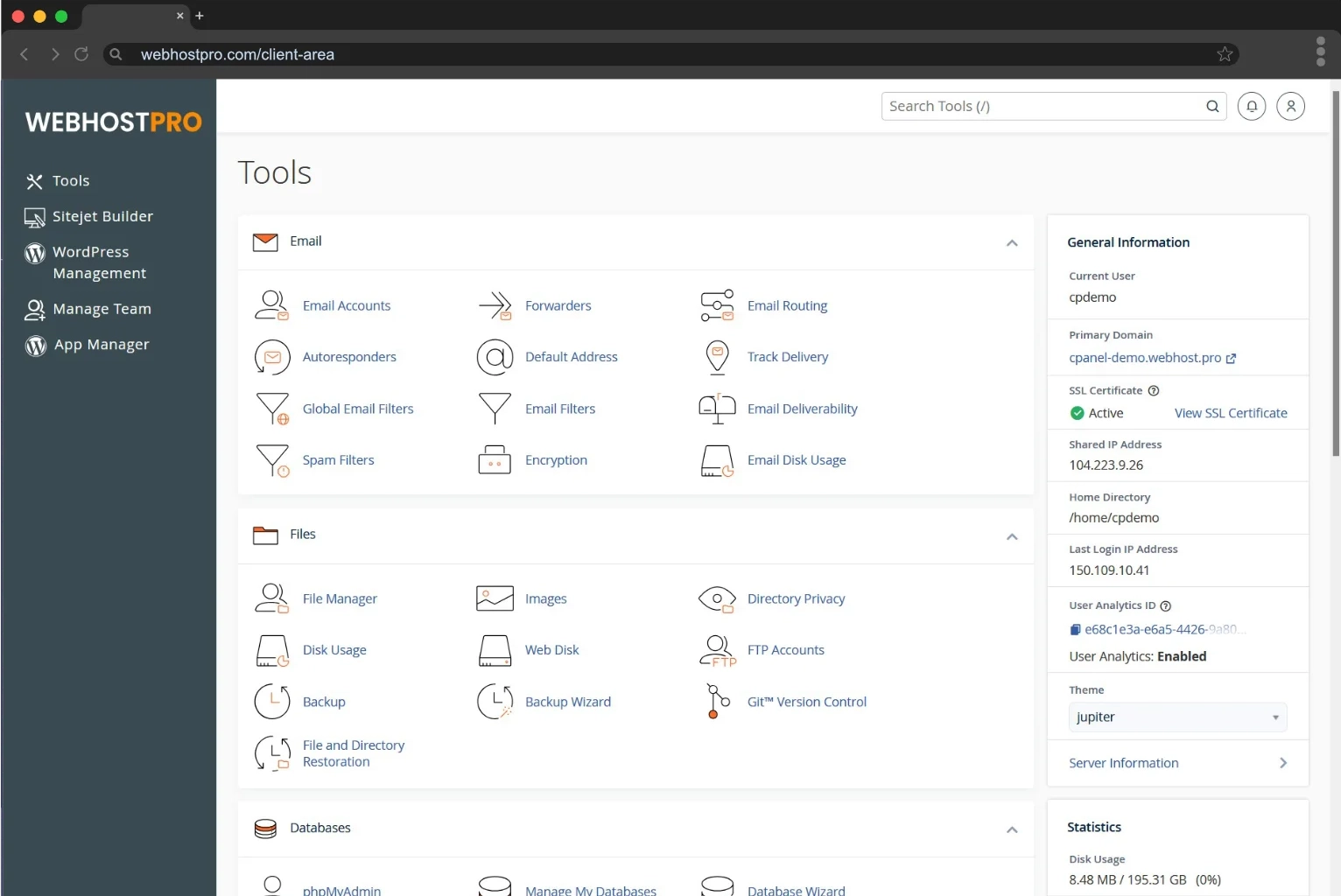 cPanel web hosting dashboard